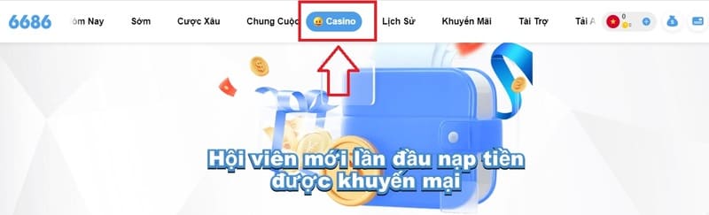 Người chơi lựa chọn sảnh casino 6686 trên giao diện